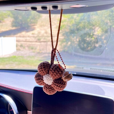 Crochet flower car accessories with bell, amigurumi flower car hanging, Knitted Flower for Interior car accessories, car decor or bag charm - image7